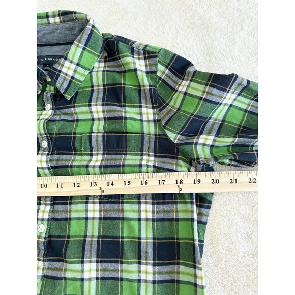 Tommy Hilfiger Top Women's Size M Blue Green Plaid 100% Cotton Button-Down - Picture 10 of 11